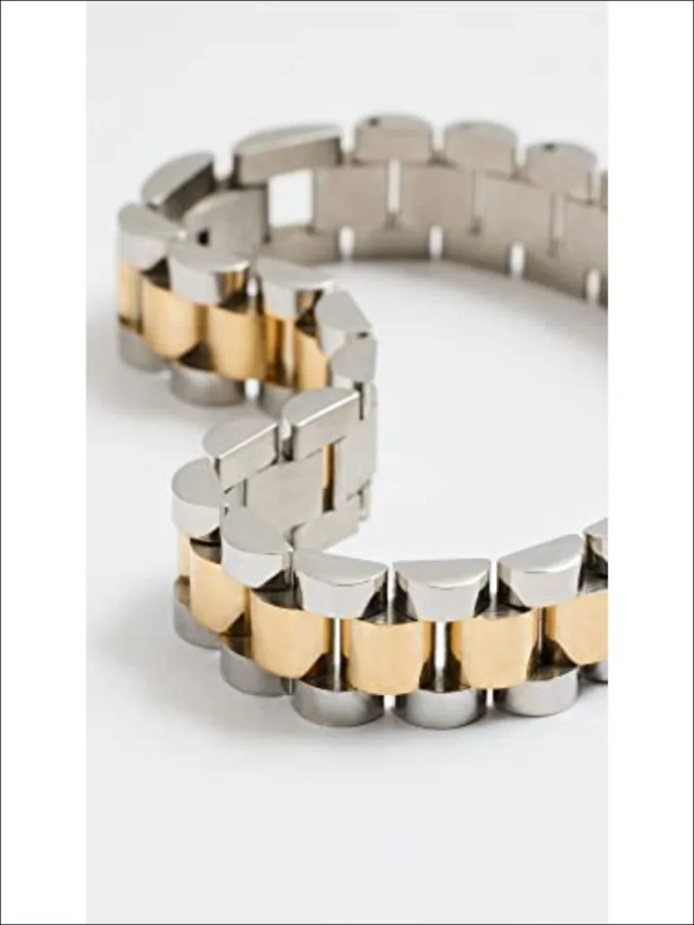 Two-Toned Metal Bangle Watch Bracelet Fold Over Clasp
